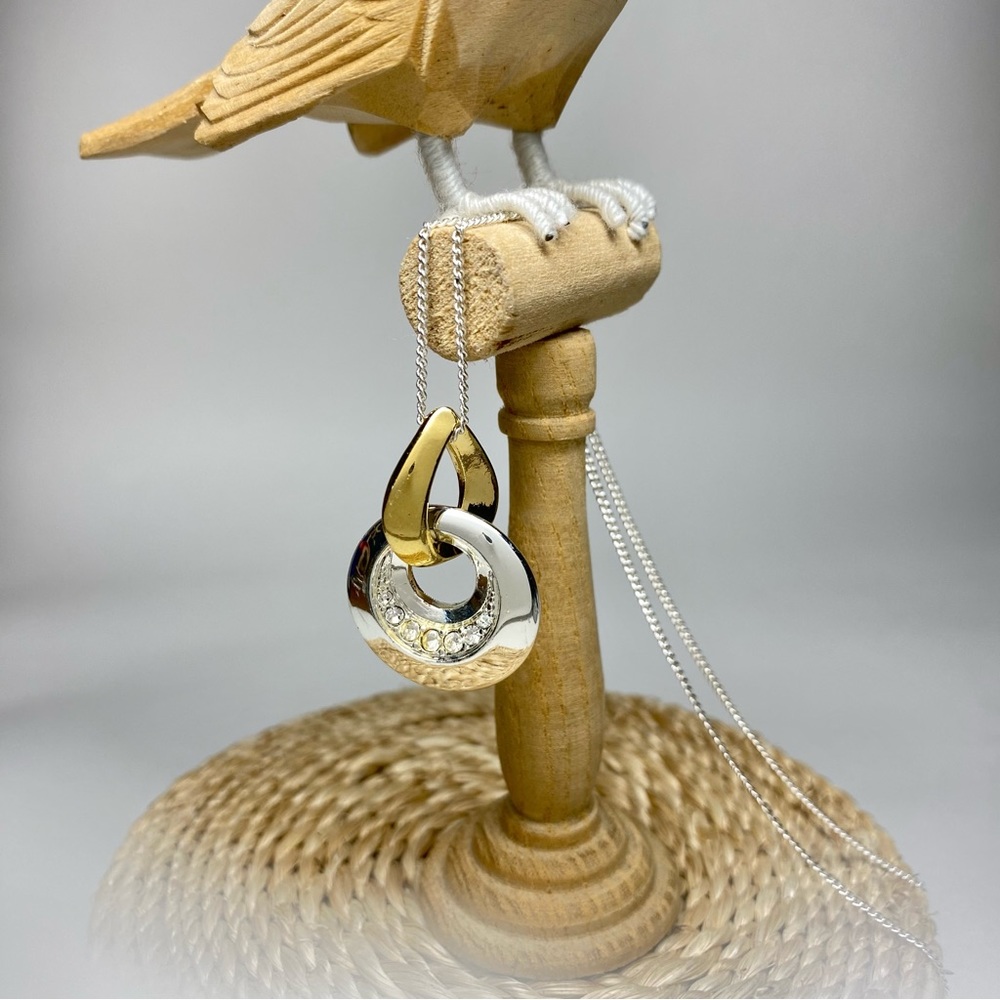 SAQ for Avon Golf and Silver Tone Necklace and Pendant with Rhinestones